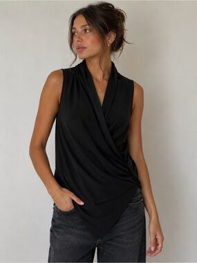 Fifteen Twenty Black Sleeveless V-Neck Draped Tunic